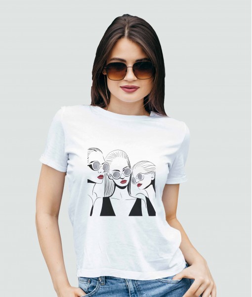 Дамска тениска с щампа Арт Fashion faces with glasses